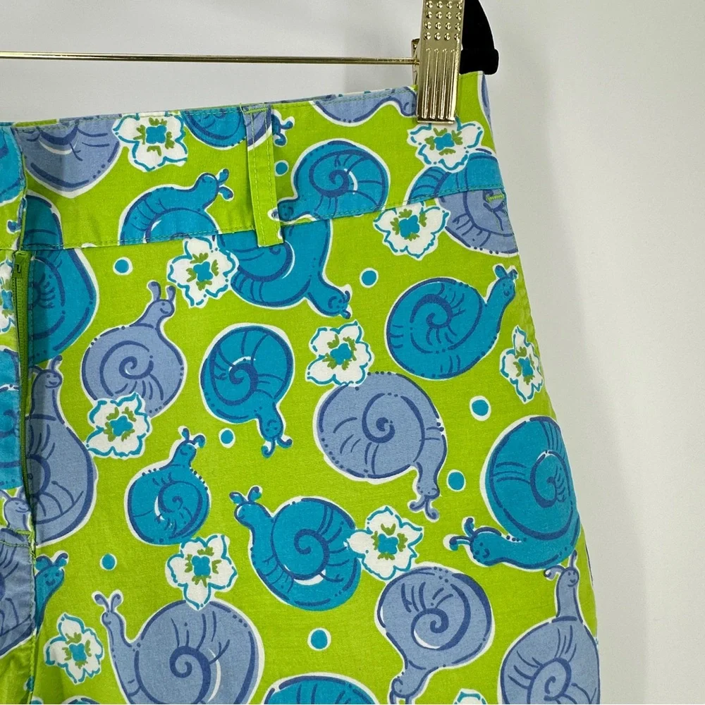 Lilly Pulitzer Green Blue Snail Floral‎ Print Cropped Pants Womens Size 10